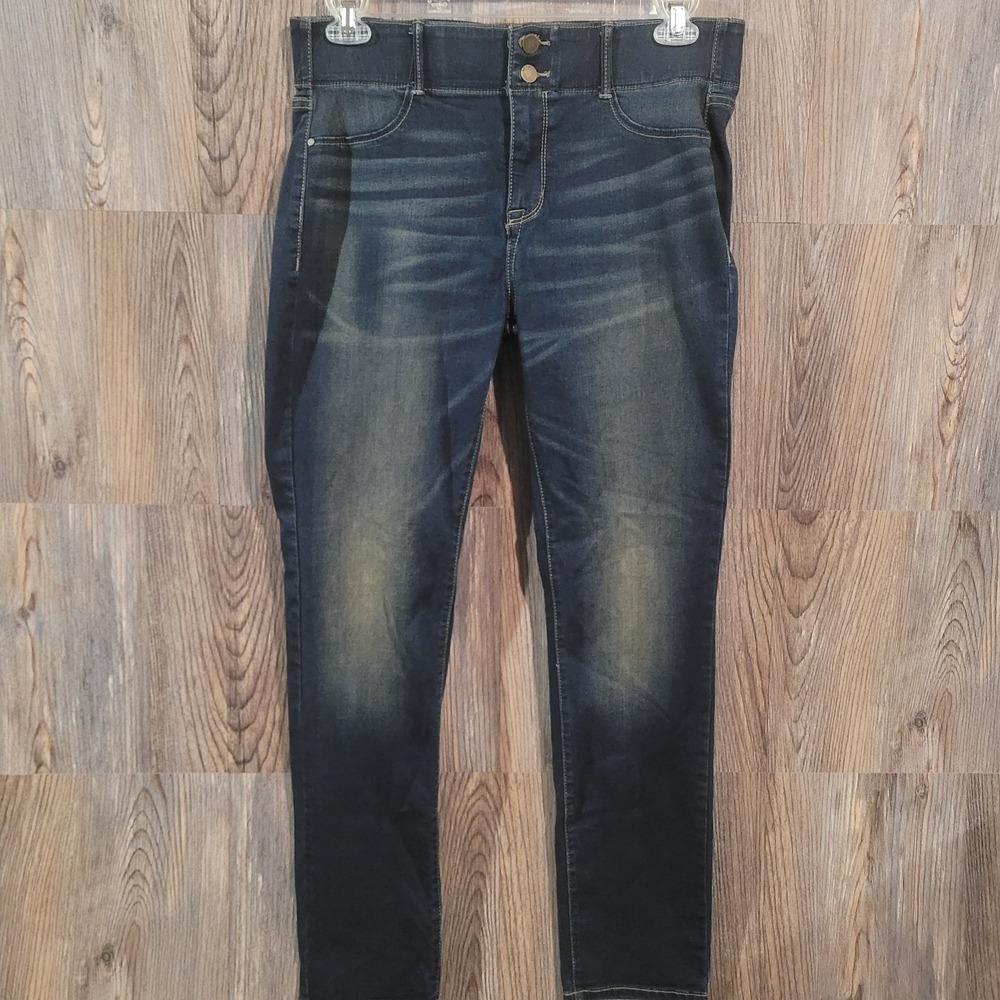 APT 9 Tummy Control Straight Jeans Size 14 x 30 Dark Wash Mid Rise Elastic Waist